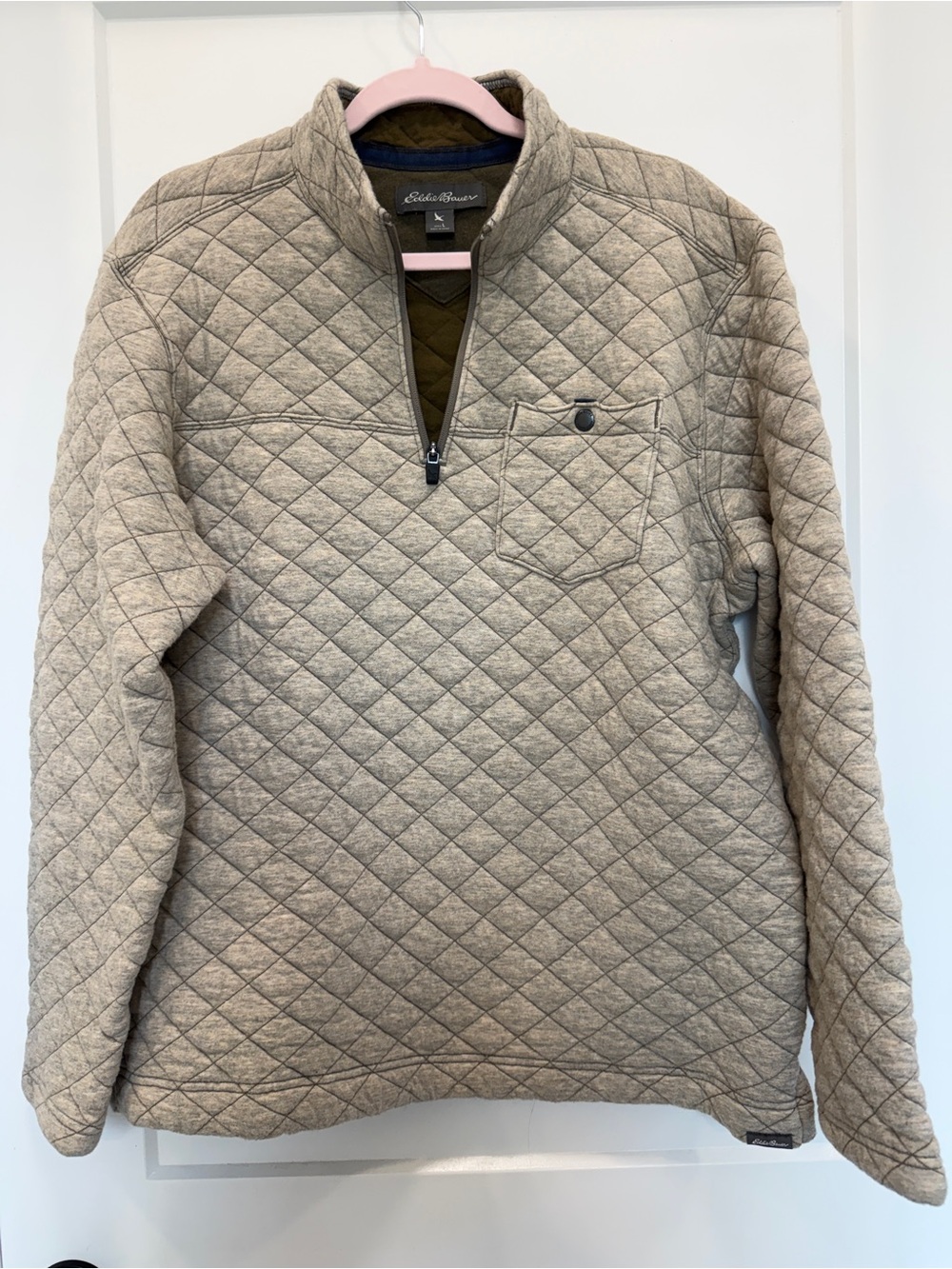 EUC Eddie Bauer Quilted Quarter-Zip Quilted Pullover - Beige Taupe